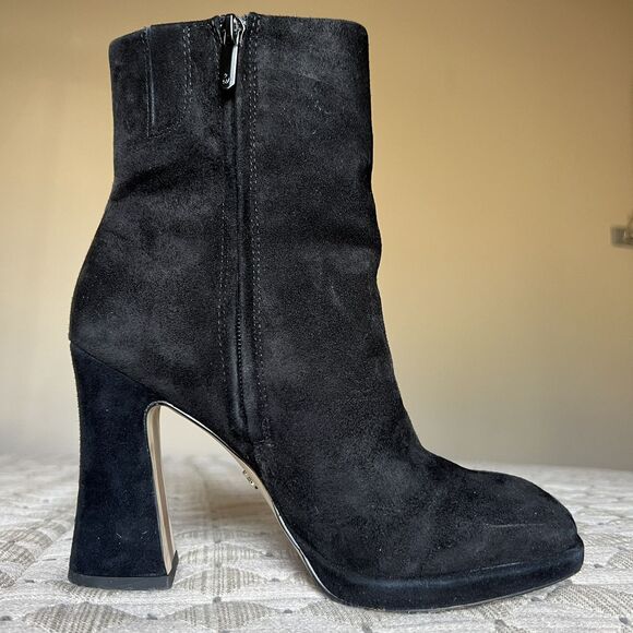 Sam Edelman Jaye Black Suede Heeled Platform Boots Booties Women’s 6 Side Zip - Picture 3 of 16